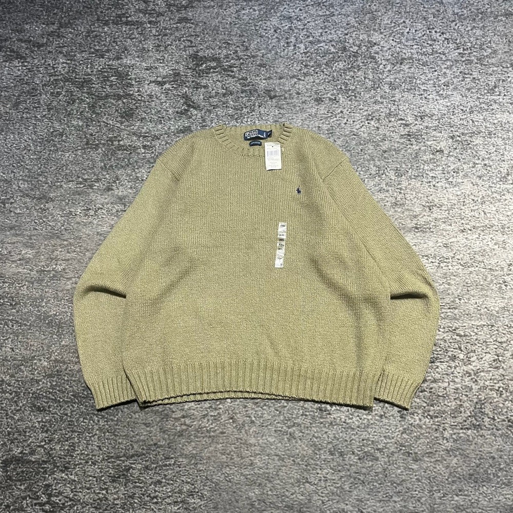 Polo Ralph Lauren‎ Crewneck Sweater 100% Cotton Mens XXL Beige Small Pony NEW